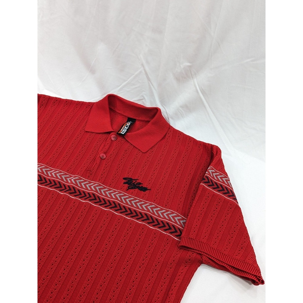 WILLIE ESCO Vintage  Mens‎ Size Large Red Cable Knit Polo Muscle Cuff Excellent